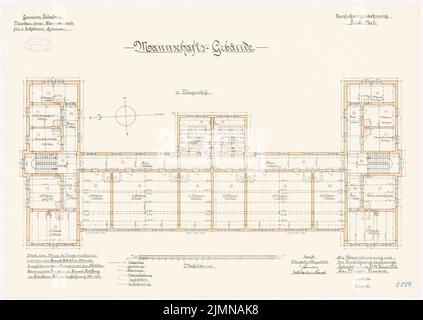 Rohkohl, Kaserne für 2 Escadrons-Husaren in Paderborn (1901-1904): Teambuilding: Grundriß 2. Stockwerk 1: 100. Lithographie, 48,1 x 67,9 cm (einschließlich Scankanten) Stockfoto