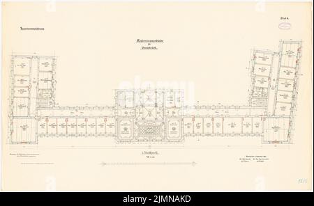 Unbekannter Architekt, Regierungsgebäude in Osnabrück (1896): Grundriß Obergeschoss 1: 100. Lithographie, 65,7 x 107 cm (einschließlich Scankanten) Stockfoto