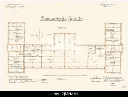 Rohkohl, Kaserne für 2 Escadrons-Husaren in Paderborn (1901-1904): Teambuilding: Lageplan 1: Obergeschoss 1: 100. Lithographie, 48 x 67,4 cm (einschließlich Scankanten) Stockfoto