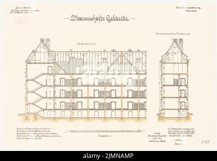 Rohkohl, Kaserne für 2 Escadrons-Husaren in Paderborn (1901-1904): Teambildung: Längsschnitt, Querschnitt 1: 100. Lithographie, 48,2 x 68,8 cm (einschließlich Scankanten) Stockfoto