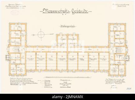 Rohkohl, Kaserne für 2 Escadrons-Husaren in Paderborn (1901-1904): Teambuilding: Lageplan Keller 1: 100. Lithographie, 47,9 x 69,4 cm (einschließlich Scankanten) Stockfoto