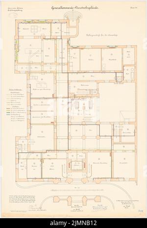 Pollack, Garnison in Hamburg. Handhabung des Generalkommandanten (1903-1905): Grundriss Keller mit Heizung 1:50. Lithographie, 105,3 x 71 cm (einschließlich Scankanten) Stockfoto