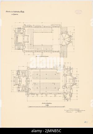 Unbekannter Architekt, katholische Kirche in Heyerode (ca. 1897): Grundriß Erdgeschoss, Galerie 1: 100. Lithographie, 79 x 57,7 cm (einschließlich Scankanten) Stockfoto