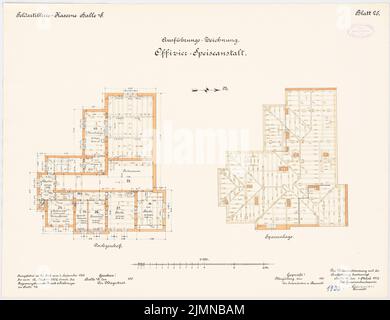 Knoch & Kallmeyer, Feldartilleriekaserne in Halle/Saale (1899-1902): Offizier-Casino: Grundriß Dachgeschoss, Sparren 1: 100. Lithographie, 50,5 x 65,6 cm (einschließlich Scankanten) Stockfoto