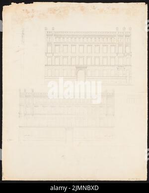 Knoblauch Eduard (1801-1865), dreistöckiges Eckhaus mit halbem Stock (nach 1848): Ansichten, Variante von EK 232,001. Tinte und Bleistift, 61,5 x 49,8 cm (einschließlich Scankanten) Stockfoto