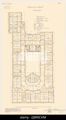 Thoemer Paul (1851-1918), Amtsgericht Elberfeld (03,1909): Grundriss 3. OG 1: 100. Lithographie farbig, 87,2 x 50,1 cm (einschließlich Scankanten) Stockfoto