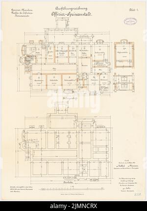 Jannasch, Garnison der Infanteriesperre in Mannheim. Offizier Casino (1900-1902): Grundriß Bankett, Keller 1: 100. Lithographie, 70,9 x 51,9 cm (einschließlich Scankanten) Stockfoto