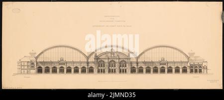 Eggert Hermann (1844-1920), Hauptbahnhof in Frankfurt am Main. Empfangsgebäude (11,1880): Durchtrennung der Halle, Innenansicht. Tusche-Aquarell auf der Schachtel, 50,3 x 125,2 cm (einschließlich Scankanten) Stockfoto