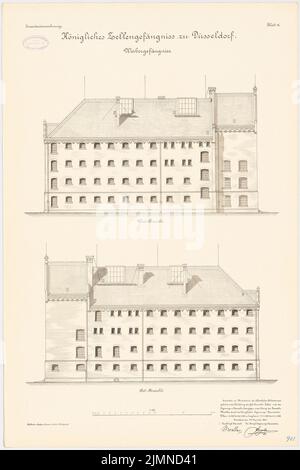 Hasenjäger Emil (geb. 1838), Zellengefängnis in Düsseldorf. Frauengefängnis (01.12.1893): Westansicht, Ostansicht 1: 100. Lithographie, 79,7 x 53,1 cm (einschließlich Scankanten) Stockfoto