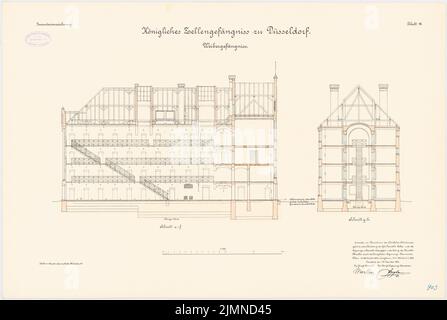 Hasenjäger Emil (geb. 1838), Zellengefängnis in Düsseldorf. Frauengefängnis (01.12.1893): Längsschnitt und Querschnitt 1: 100. Lithographie, 52,7 x 78,5 cm (einschließlich Scankanten) Stockfoto