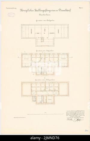 Hasenjäger Emil (geb. 1838), Zellengefängnis in Düsseldorf. Krankenhaus (01.12.1893): Grundriss KG, EG, DG 1: 100. Lithographie farbig, 79,9 x 53,2 cm (einschließlich Scankanten) Stockfoto