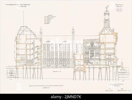 Kieschke Paul (1851-1905), Geschäftsgebäude der königlichen Regierung, Düsseldorf (20. Februar 1912): Querschnitt 1: 100. Lithographie farbig, 74 x 104,6 cm (einschließlich Scankanten) Stockfoto