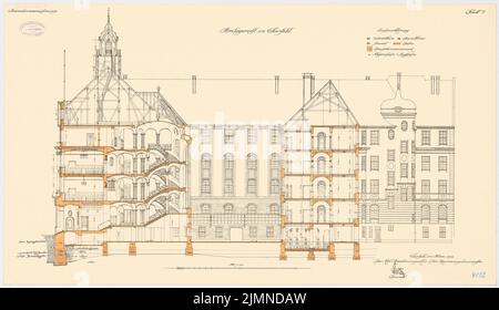 Thoemer Paul (1851-1918), Landgericht Elberfeld (03,1909): Querschnitte 1: 100. Lithographie farbig, 50,4 x 87,5 cm (einschließlich Scankanten) Stockfoto