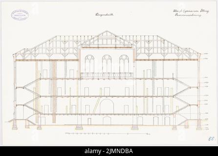 Unbekannter Architekt, Gymnasium in Elbing (ca. 1886/1887): Längsschnitt 1: 100. Lithographie, 37,7 x 56 cm (einschließlich Scankanten) Stockfoto