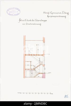 Unbekannter Architekt, Gymnasium in Elbing (ca. 1886/1887): Querschnitt 1: 100. Lithographie, 33,8 x 23,7 cm (einschließlich Scankanten) Stockfoto