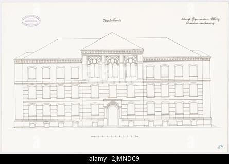 Unbekannter Architekt, Gymnasium in Elbing (ca. 1886/1887): Obere Nordseite 1: 100. Lithographie, 37,8 x 56 cm (einschließlich Scankanten) Stockfoto