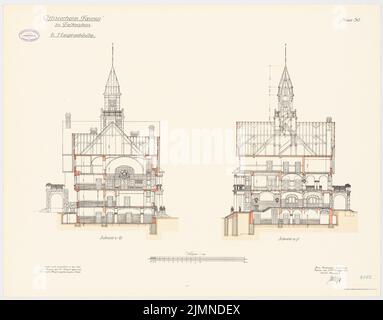 Unbekannter Architekt, Officersheim Taunus in Falkenstein. Hauptgebäude (1907-1909): Querschnitte 1: 100. Lithographie, 66,8 x 85,3 cm (einschließlich Scankanten) Stockfoto