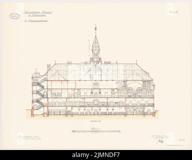 Unbekannter Architekt, Officersheim Taunus in Falkenstein. Hauptgebäude (1907-1909): Längsschnitt 1: 100. Lithographie, 66,6 x 85,2 cm (einschließlich Scankanten) Stockfoto