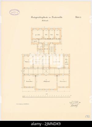 Unbekannter Architekt, Amtsgericht Finsterwalde (1885): Grundriß Obergeschoss 1: 100. Lithographie, 53 x 40,4 cm (einschließlich Scankanten) Stockfoto