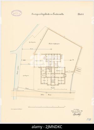 Unbekannter Architekt, Amtsgericht Finsterwalde (1885): Lageplan 1: 200. Lithographie, 53 x 40,2 cm (einschließlich Scankanten) Stockfoto