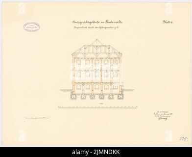 Unbekannter Architekt, Amtsgericht Finsterwalde (1885): Längsschnitt 1: 100. Lithographie, 40,8 x 53,3 cm (einschließlich Scankanten) Stockfoto