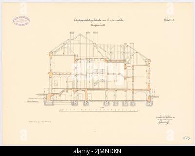 Unbekannter Architekt, Amtsgericht Finsterwalde (1885): Längsschnitt 1: 100. Lithographie, 40,1 x 53,5 cm (einschließlich Scankanten) Stockfoto