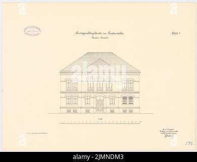 Unbekannter Architekt, Amtsgericht Finsterwalde (1885): Rising Vorderansicht 1: 100. Lithographie, 40,8 x 53 cm (einschließlich Scankanten) Stockfoto