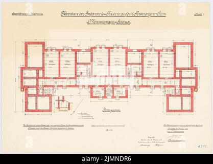 Unbekannter Architekt, Infanteriekaserne auf der Puhnberge in Glatz. Teambuilding (1902-1906): Grundriss Keller 1: 100. Lithographie, 51,4 x 71,4 cm (einschließlich Scankanten) Stockfoto