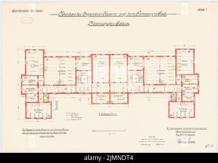 Unbekannter Architekt, Infanteriekaserne auf der Puhnberge in Glatz. Teambuilding (1902-1906): Grundriß 2. Stockwerk 1: 100. Lithographie, 51 x 72,8 cm (einschließlich Scankanten) Stockfoto