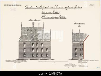 Unbekannter Architekt, Infanteriekaserne auf der Puhnberge in Glatz. Team Building (1902-1906): Riss Side Views 1: 100. Lithographie, 51,2 x 72,5 cm (einschließlich Scankanten) Stockfoto