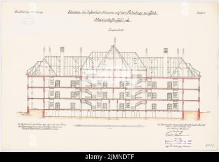 Unbekannter Architekt, Infanteriekaserne auf der Puhnberge in Glatz. Teambuilding (1902-1906): Längsschnitt 1: 100. Lithographie, 52,1 x 75 cm (einschließlich Scankanten) Stockfoto