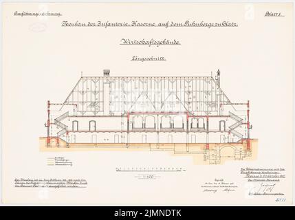 Unbekannter Architekt, Infanteriekaserne auf der Puhnberge in Glatz. Betriebsgebäude (1902-1906): Längsschnitt 1: 100. Lithographie, 51,2 x 73,2 cm (einschließlich Scankanten) Stockfoto