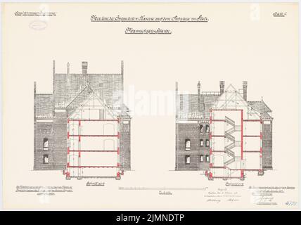 Unbekannter Architekt, Infanteriekaserne auf der Puhnberge in Glatz. Teambildung (1902-1906): Querschnitte 1: 100. Lithographie, 51 x 72,7 cm (einschließlich Scankanten) Stockfoto