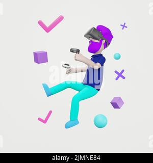 3D Mann trägt Virtual Reality Headset Metaverse Stockfoto