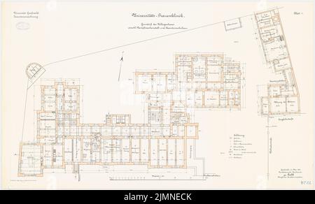 Unbekannter Architekt, Universität Greifswald. Frauenklinik (1908): Grundriss Keller 1: 100. Lithographie, 60,9 x 100,7 cm (einschließlich Scankanten) Stockfoto