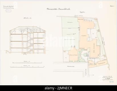 Unbekannter Architekt, Universität Greifswald. Frauenklinik (1908): Abteilung 1: 250; Querschnitt 1: 100. Lithographie, 61,1 x 83,6 cm (einschließlich Scankanten) Stockfoto