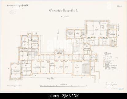 Unbekannter Architekt, Universität Greifswald. Frauenklinik (1908): Grundriss Erdgeschoß 1: 100. Lithographie, 61,1 x 84,2 cm (einschließlich Scankanten) Stockfoto