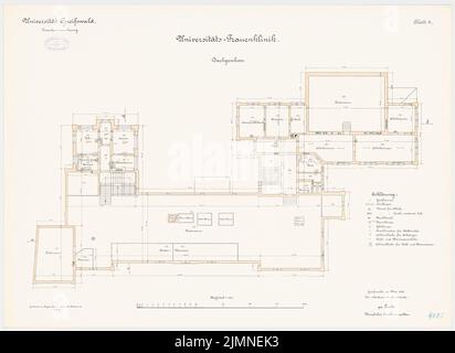 Unbekannter Architekt, Universität Greifswald. Frauenklinik (1908): Lageplan Obergeschoss 1: 100. Lithographie, 61,3 x 84,2 cm (einschließlich Scankanten) Stockfoto