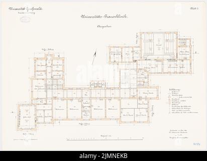 Unbekannter Architekt, Universität Greifswald. Frauenklinik (1908): Lageplan Obergeschoss 1: 100. Lithographie, 61 x 83,8 cm (einschließlich Scankanten) Stockfoto