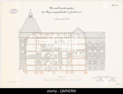 Unbekannter Architekt, Regierungsgebäude in Gumbinnen. Erweiterung (1912): Querschnitt 1: 100. Lithographie, 50,9 x 71,2 cm (einschließlich Scankanten) Stockfoto