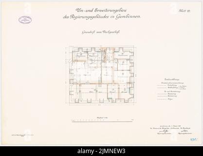 Unbekannter Architekt, Regierungsgebäude in Gumbinnen. Wohnhaus (1912): Grundriß Obergeschoss 1: 100. Lithographie, 51,1 x 71 cm (einschließlich Scankanten) Stockfoto