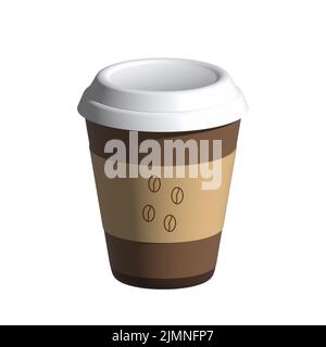 Kaffeetasse aus braunem Papier auf weißem Hintergrund. abbildung: 3D Kaffeetassen zum Mockup. Stockfoto