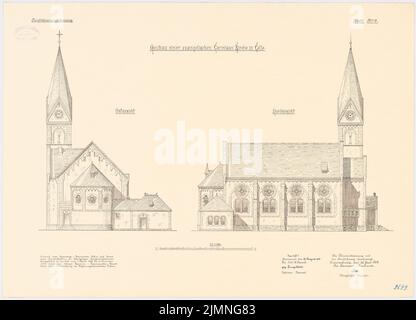 Dihm Ludwig (1849-1928), Evangelische Garnisonskirche in Celle (1901-1902): Nordansicht, Ostansicht 1: 100. Lithographie, 52,2 x 72,5 cm (einschließlich Scankanten) Stockfoto