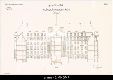 Unbekannter Architekt, Eisenbahndirektion in Danzig (12,1914): Querschnitt 1: 100. Lithographie farbig, 65,6 x 98,6 cm (einschließlich Scankanten) Stockfoto