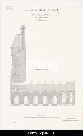 Eggert Hermann (1844-1920), Maschinenlabor, elektrische Zentrale und Wasserwerke der Technischen Universität Danzig (07,1906): Westansicht 1: 100. Lithographie, 79,3 x 50,9 cm (einschließlich Scankanten) Stockfoto