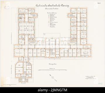 Eggert Hermann (1844-1920), Chemisches Institut der Technischen Universität Danzig (10,1906): Grundriss 1: 100. Lithographie farbig, 69 x 82,6 cm (einschließlich Scankanten) Stockfoto