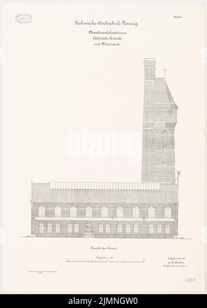 Eggert Hermann (1844-1920), Maschinenlabor, elektrische Zentrale und Wasserwerke der Technischen Universität Danzig (07,1906): OST-Ansicht 1: 100. Lithographie, 79,5 x 56 cm (einschließlich Scankanten) Stockfoto