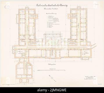 Eggert Hermann (1844-1920), Chemisches Institut der Technischen Universität Danzig (10,1906): Grundriss KG 1: 100. Lithographie farbig, 69,2 x 82,5 cm (einschließlich Scankanten) Stockfoto