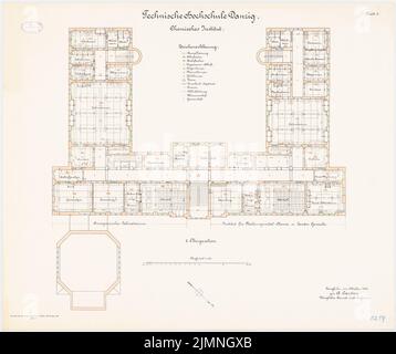 Eggert Hermann (1844-1920), Chemisches Institut der Technischen Universität Danzig (10,1906): Lageplan 2. OG 1: 100. Lithographie farbig, 69,1 x 82,5 cm (einschließlich Scankanten) Stockfoto