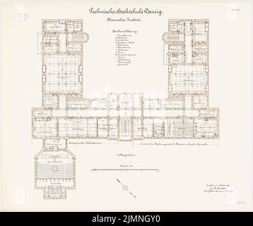 Eggert Hermann (1844-1920), Chemisches Institut der Technischen Universität Danzig (10,1906): Grundriß 1. OG 1: 100. Lithographie farbig, 69,3 x 82,6 cm (einschließlich Scankanten) Stockfoto